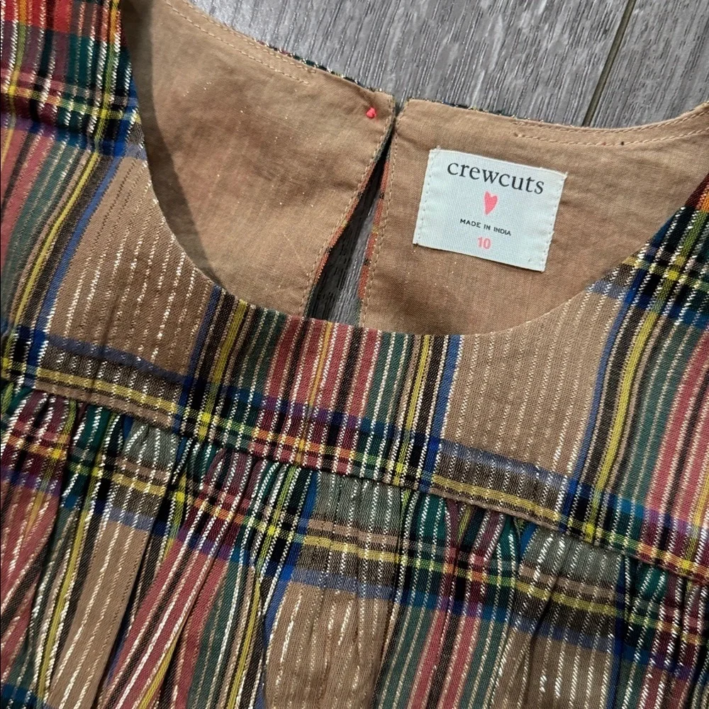 Crewcuts Girls Ruched Camel Stewart Tartan Dress Size 10